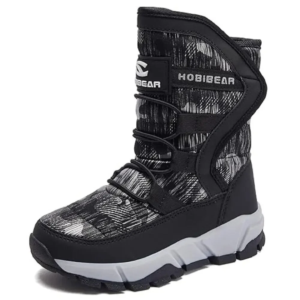 HOBIBEAR Winter Snow Boots Big Kids Sz 2 Boys Gray Fur Lined - Picture 2 of 3